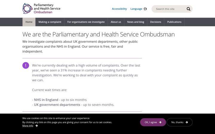 Kuvakaappaus sivustosta ombudsman.org.uk