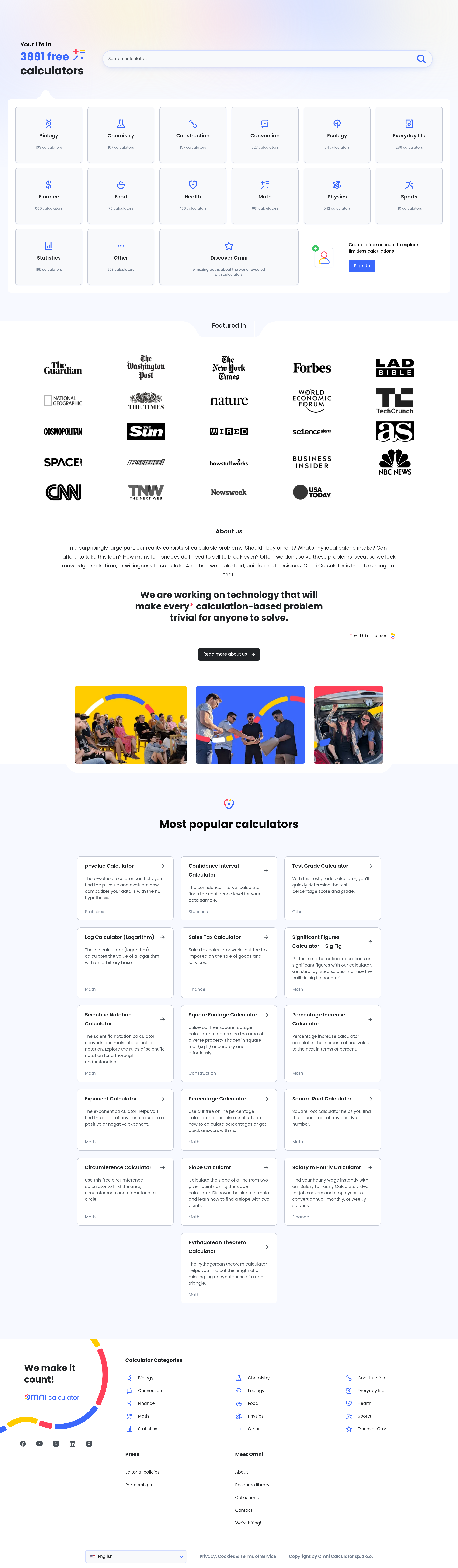 Screenshot of omnicalculator.com