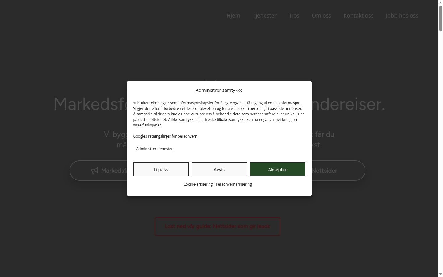 Screenshot des Einwilligungsbanners vor jeglicher Interaktion