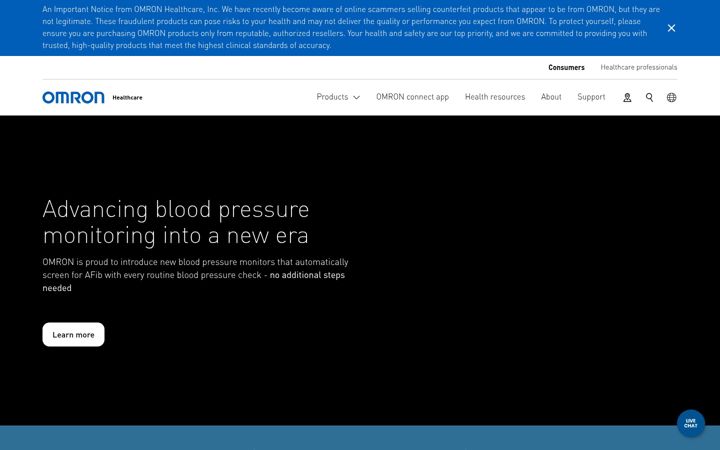 Screenshot of omronhealthcare.com