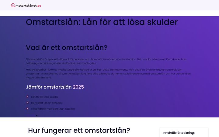 Ekraanipilt saidist omstartslanet.se