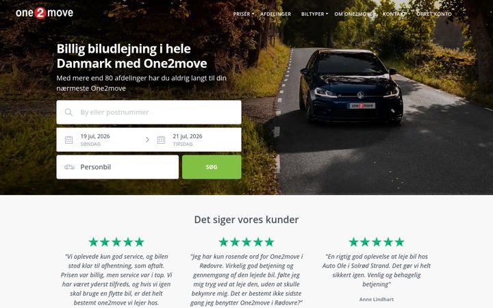 Screenshot of one2movebiludlejning.dk