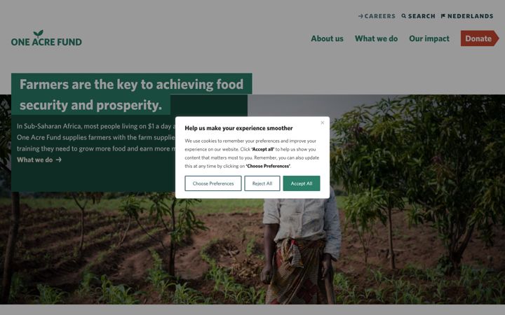 Skärmbild av oneacrefund.org