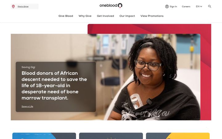Screenshot of oneblood.org