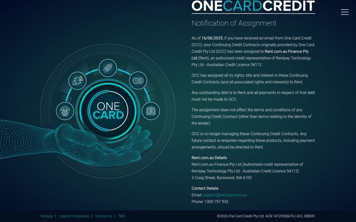 Screenshot of onecardcredit.com.au