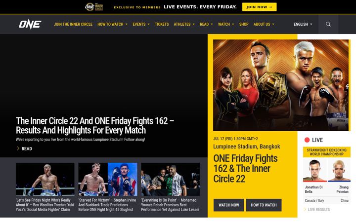 Екранна снимка на onefc.com