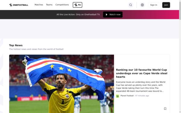 Screenshot of onefootball.com