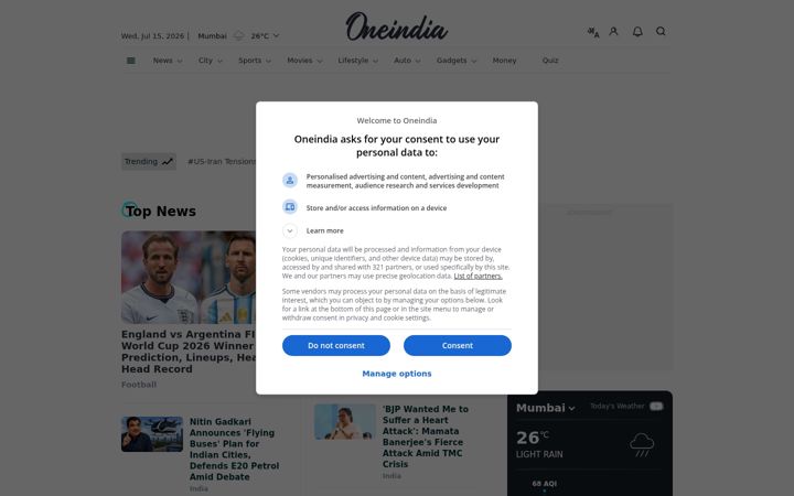 Screenshot di oneindia.com
