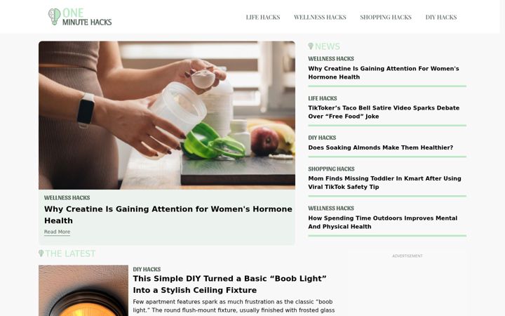 Screenshot of oneminutehacks.com