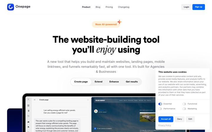 Skærmbillede af onepage.io