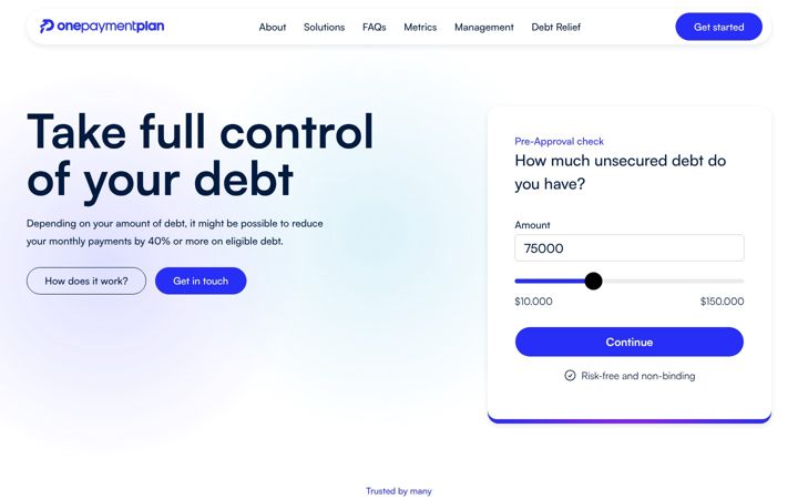 Screenshot of onepaymentplan.com