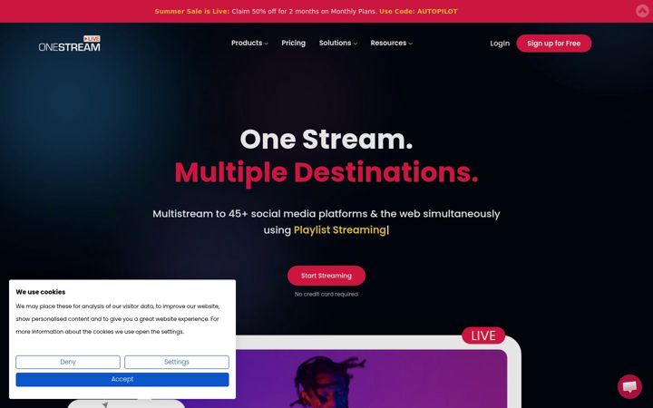 Screenshot of onestream.live