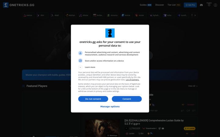 Screenshot of onetricks.gg