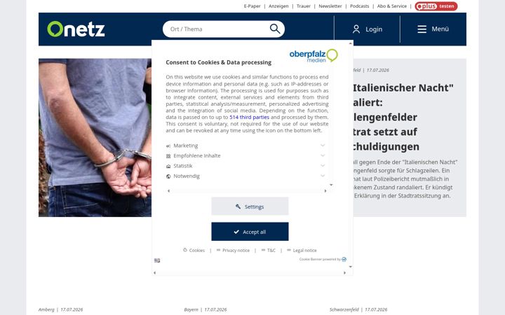 Screenshot of onetz.de