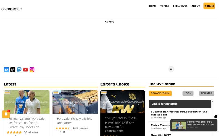 Screenshot of onevalefan.co.uk