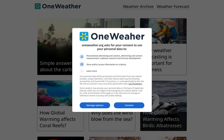 Ekrano kopija oneweather.org