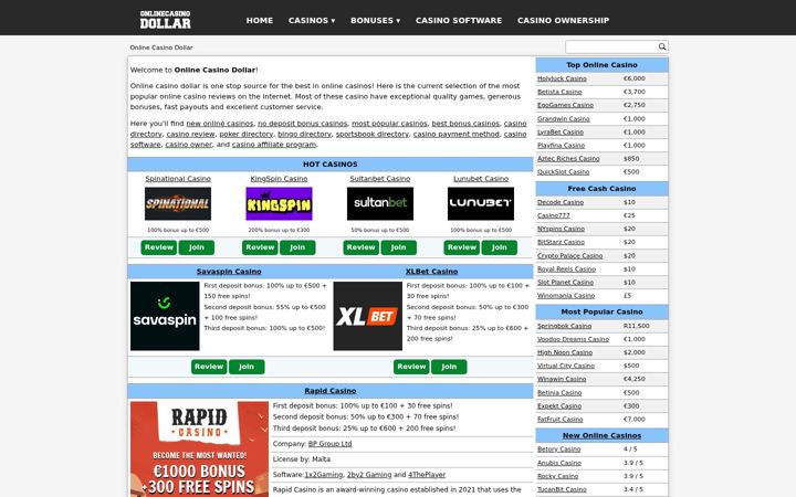 Screenshot of onlinecasinodollar.com