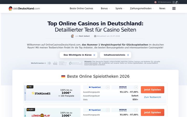 Screenshot of onlinecasinosdeutschland.com