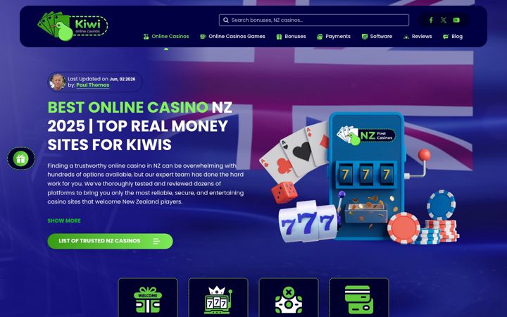 Screenshot of onlinecasinoskiwi.co.nz