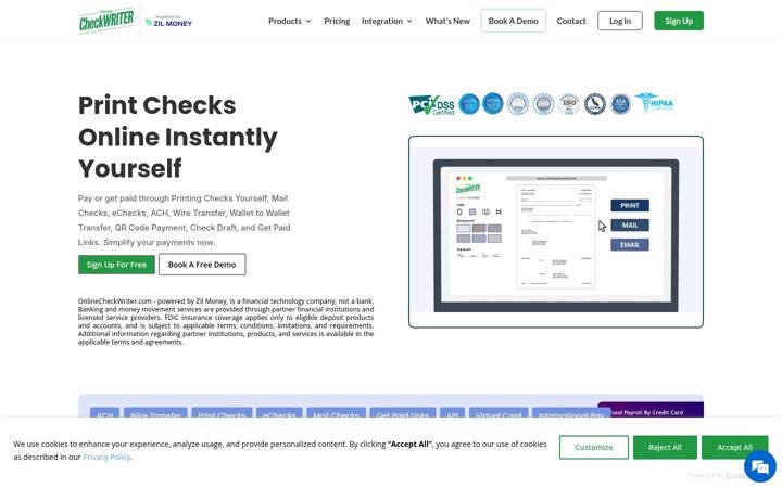 Screenshot of onlinecheckwriter.com