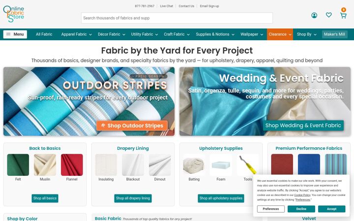 Screenshot of onlinefabricstore.com