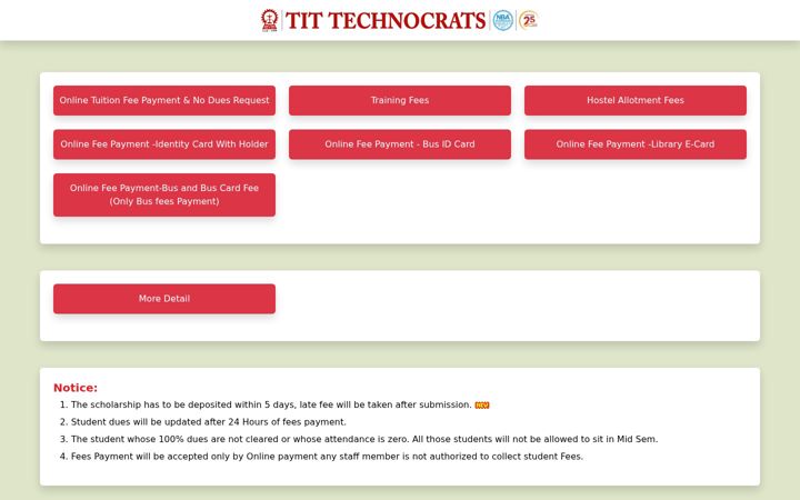 Captură de ecran a onlinefeestechnocrats.in