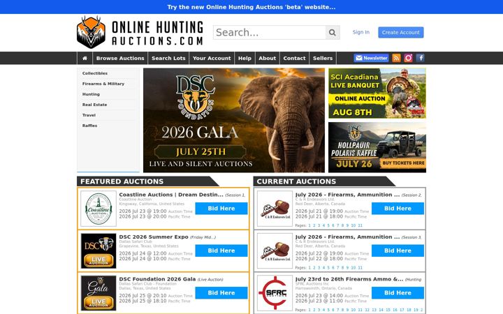 Ekrano kopija onlinehuntingauctions.com
