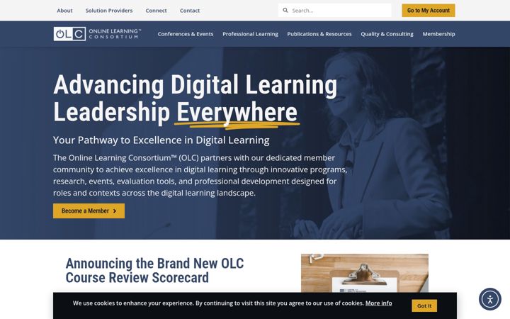 Snímek obrazovky onlinelearningconsortium.org