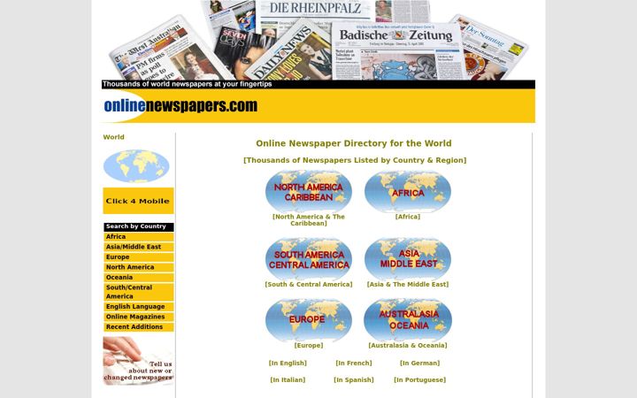 Screenshot of onlinenewspapers.com
