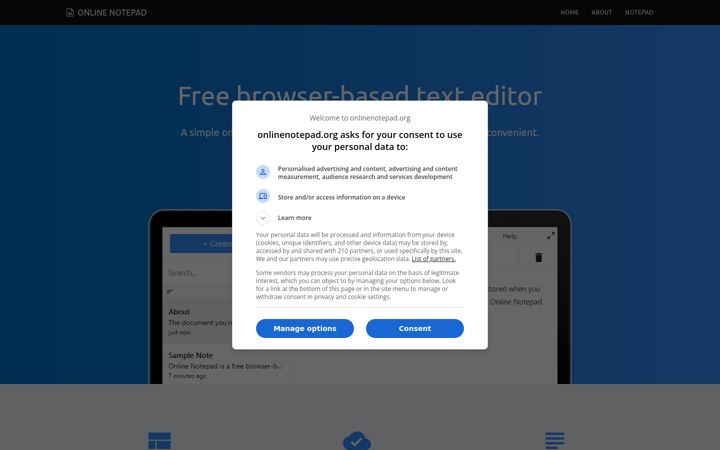 Екранна снимка на onlinenotepad.org