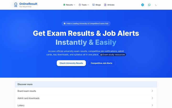 Screenshot του onlineresult.in
