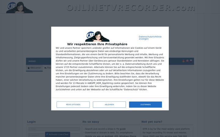 Screenshot of onlinetvrecorder.com