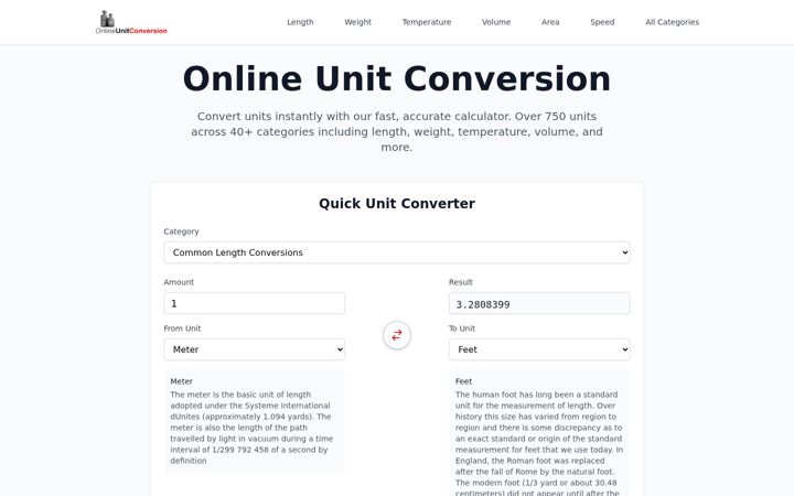 Screenshot of onlineunitconversion.com
