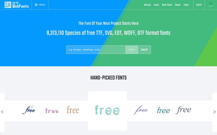 Skärmbild av onlinewebfonts.com