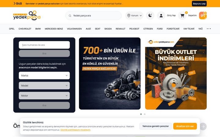 Screenshot of onlineyedekparca.com