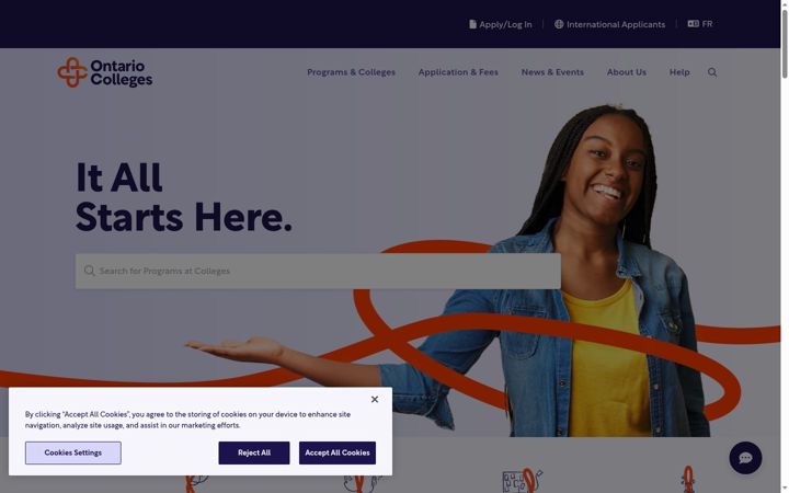 Screenshot of ontariocolleges.ca
