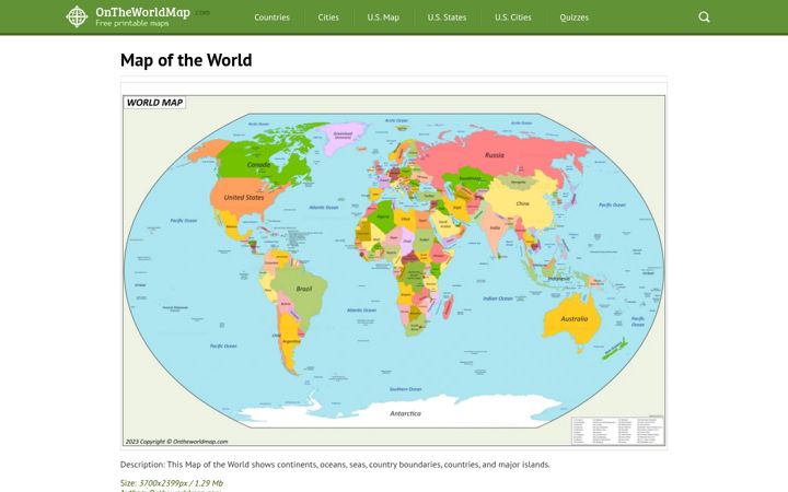 Screenshot of ontheworldmap.com
