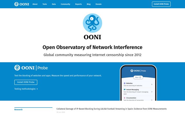 Screenshot of ooni.io