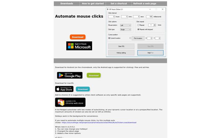 Screenshot of opautoclicker.com