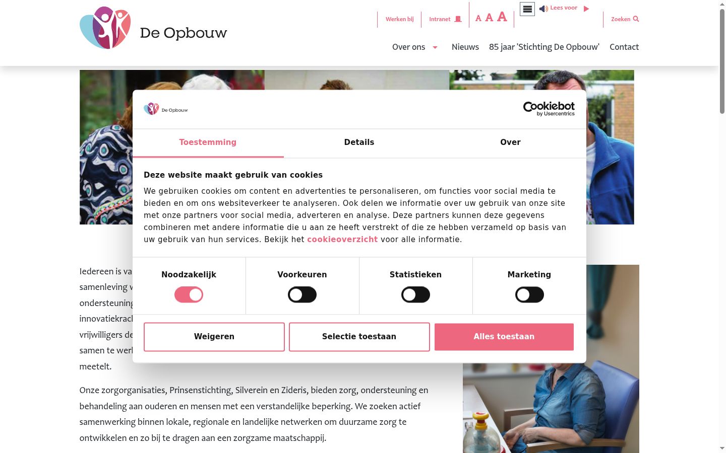Screenshot van de toestemmingsbanner zoals getoond vóór enige interactie