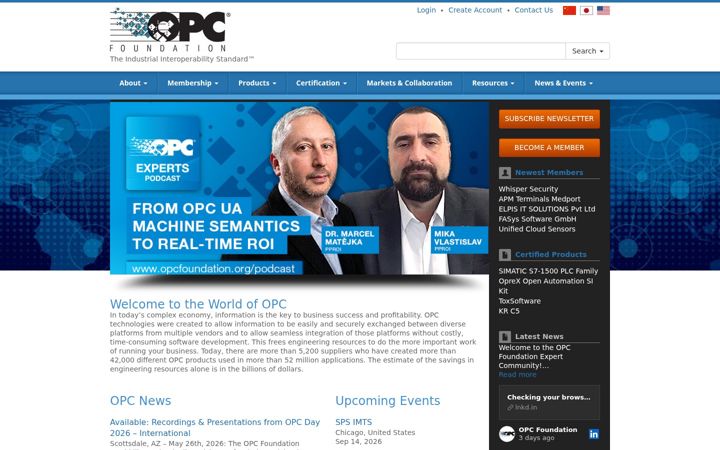 Screenshot of opcfoundation.org