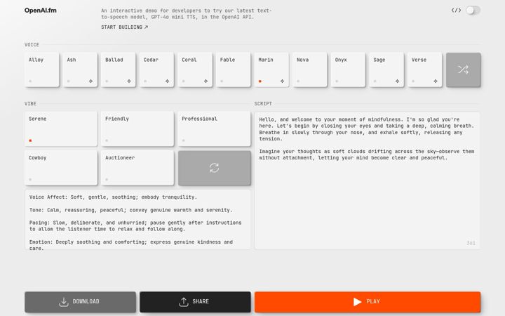 Screenshot of openai.fm