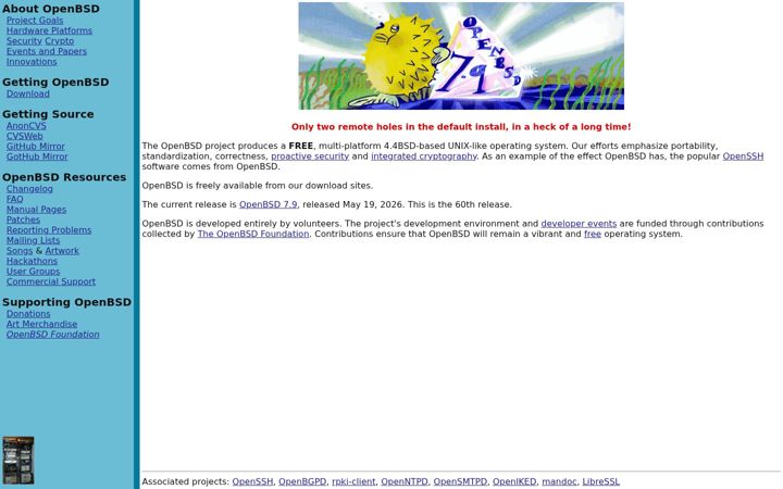 Екранна снимка на openbsd.org
