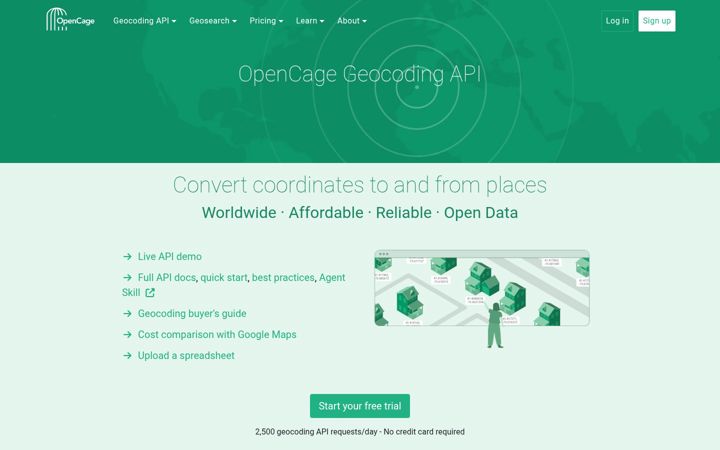 Screenshot of opencagedata.com