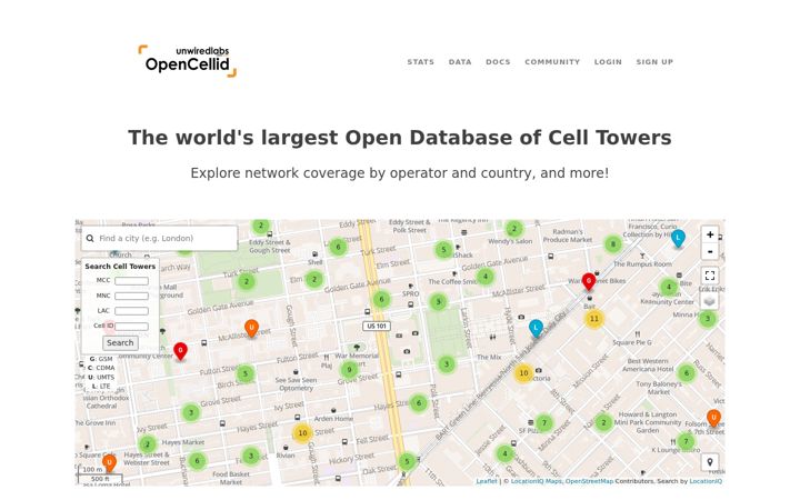 Screenshot of opencellid.org