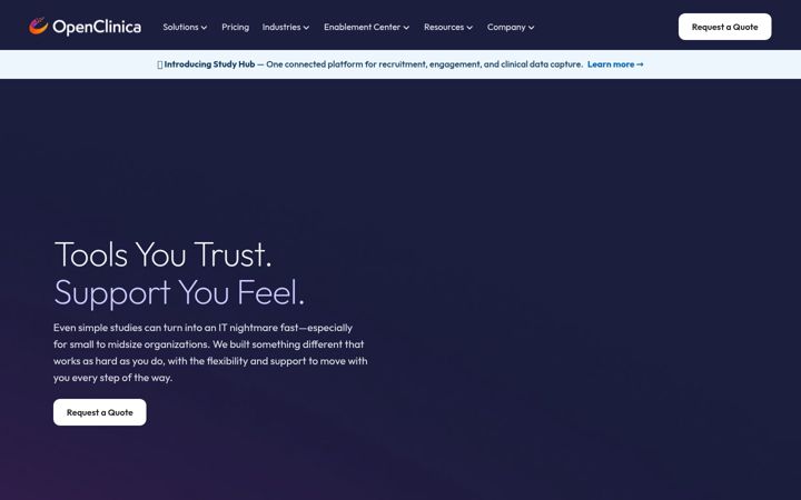 Snímek obrazovky openclinica.com
