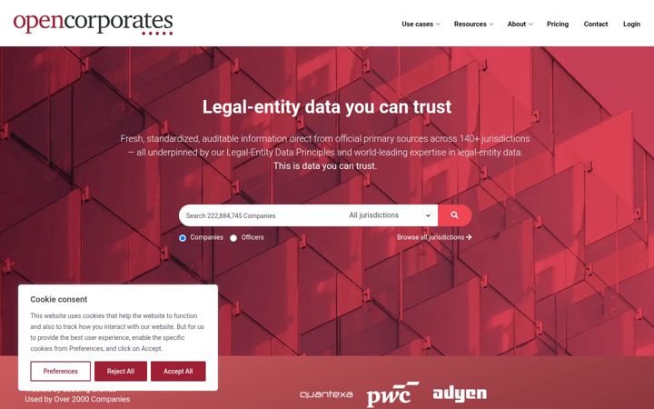 Captura de ecrã de opencorporates.com