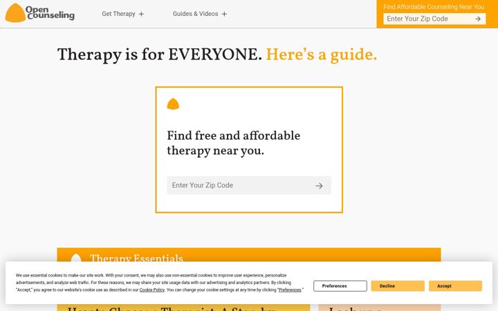 Captură de ecran a opencounseling.com