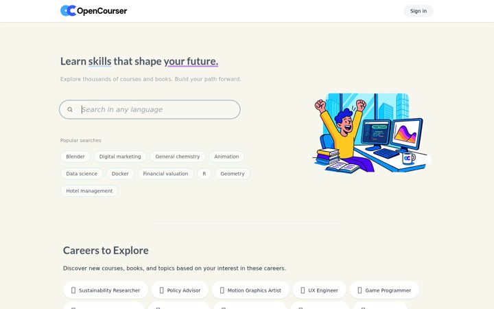Screenshot of opencourser.com
