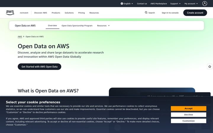 Screenshot of opendata.aws